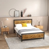 Struttura Letto Una Piazza e Mezza in Legno e Acciaio con Doghe in Stile Industriale, 140x200cm