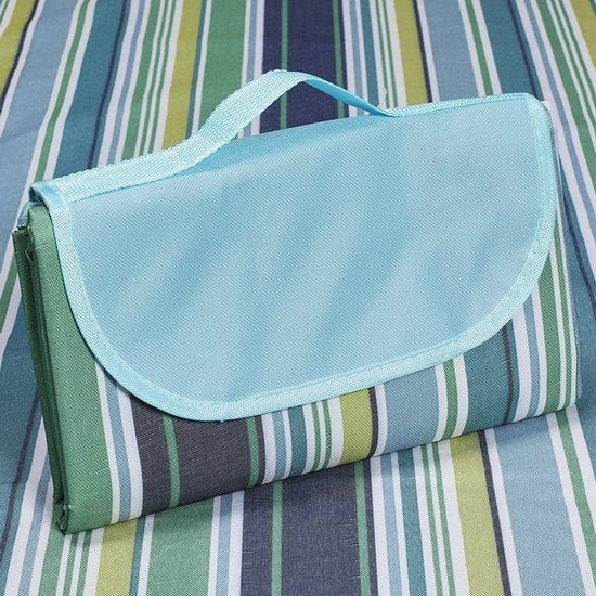 Decken per terra, coperte per picnic esterne, impermeabili, impermeabili all'acqua e al sabbia, coperte portatili pieghevoli e leggere per campeggiare in primavera e estate, spiaggia, parco (150*200cm) - Strisce blu