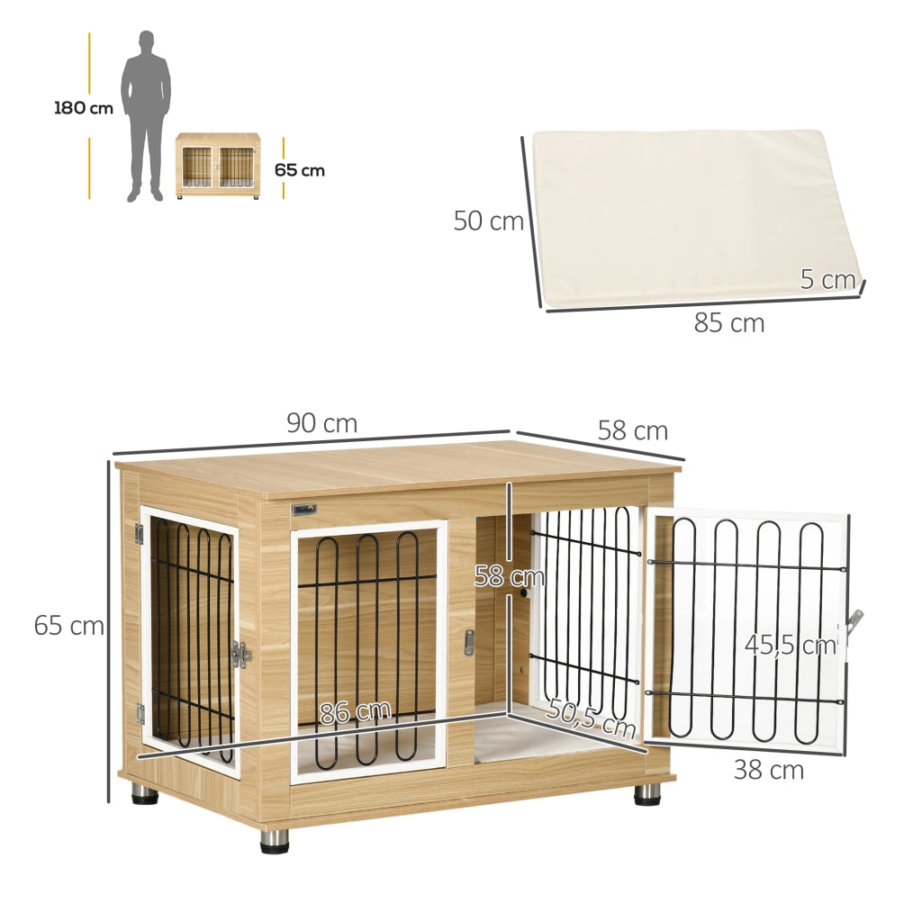 Gabbia Cane Esterno con Cuscino ¨C Zephmum ¨C Grigio Effetto Legno 90x58x65 cm