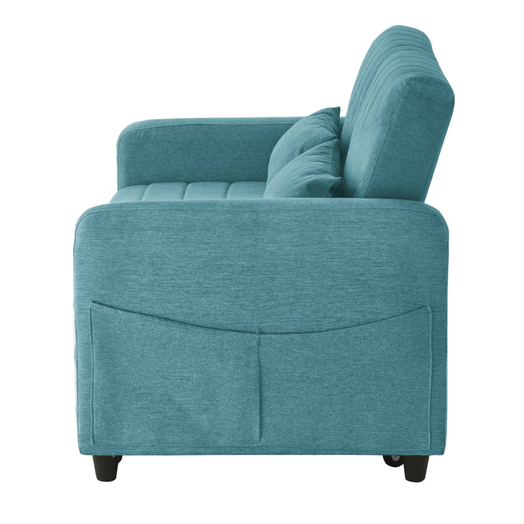 Divano letto 2 posti 166x95 cm estraibile; schienale regolabile; schiuma blu verde antico