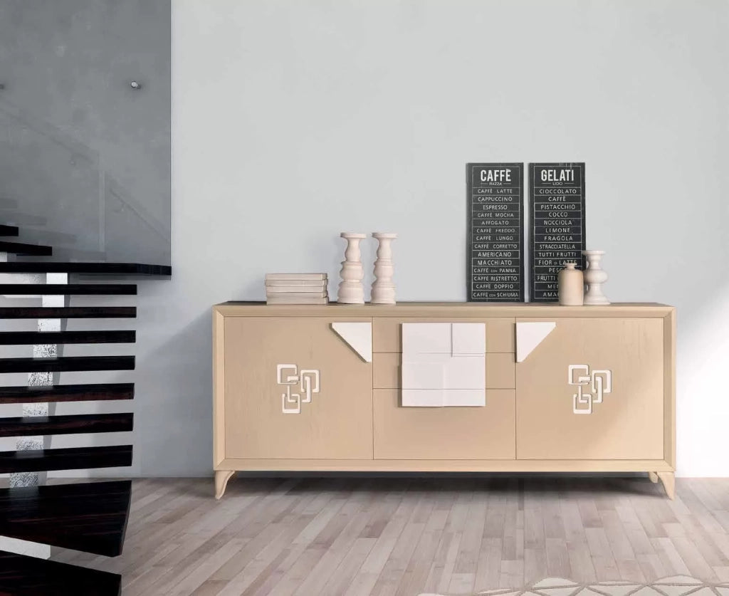 Credenza frassino laccato onice poro aperto 2 porte piedi  a sciabola l.210 p.50 h.88