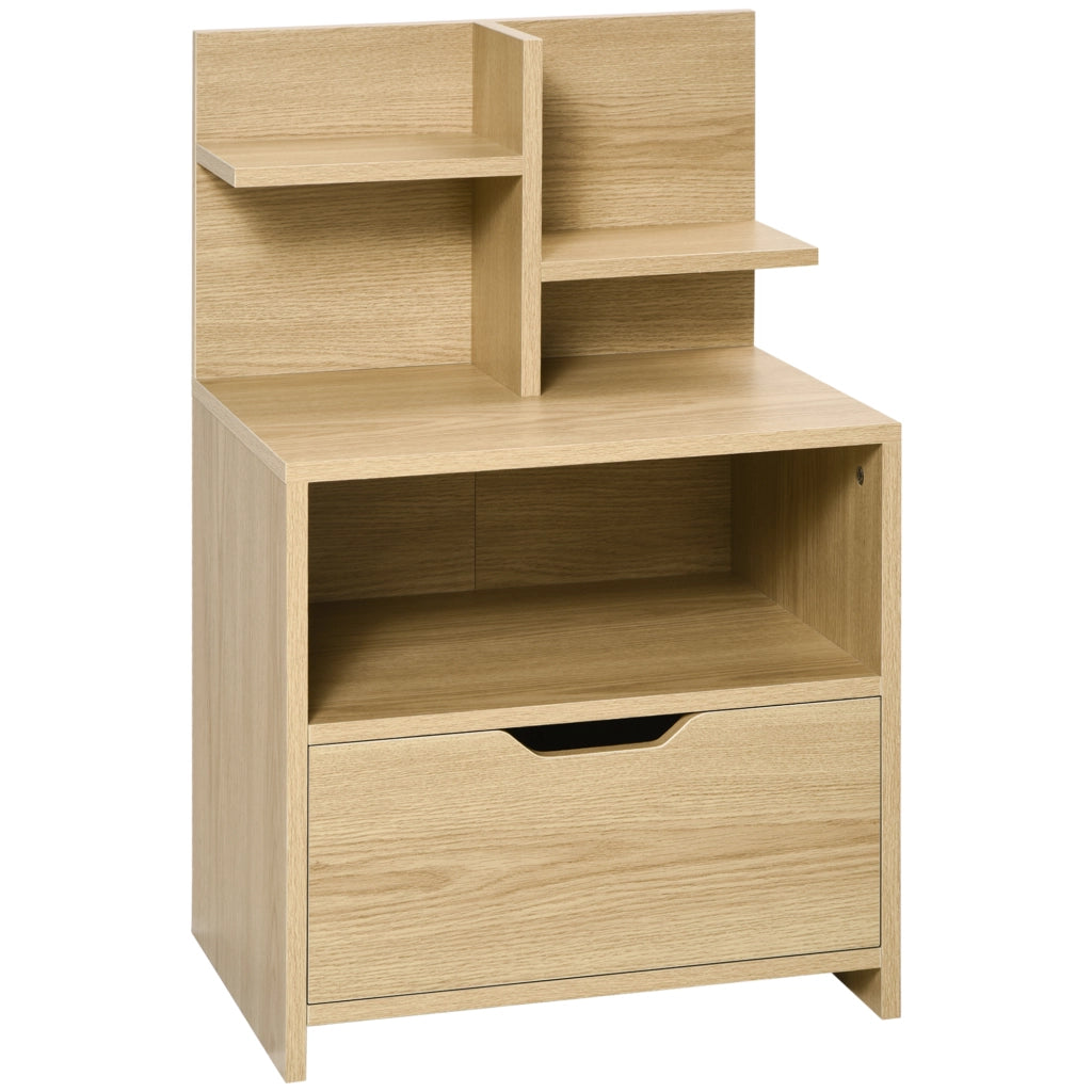 Comodino con cassetto, nicchia e ripiani effetto legno ¨C zephmum ¨C naturale 45x35x73 cm