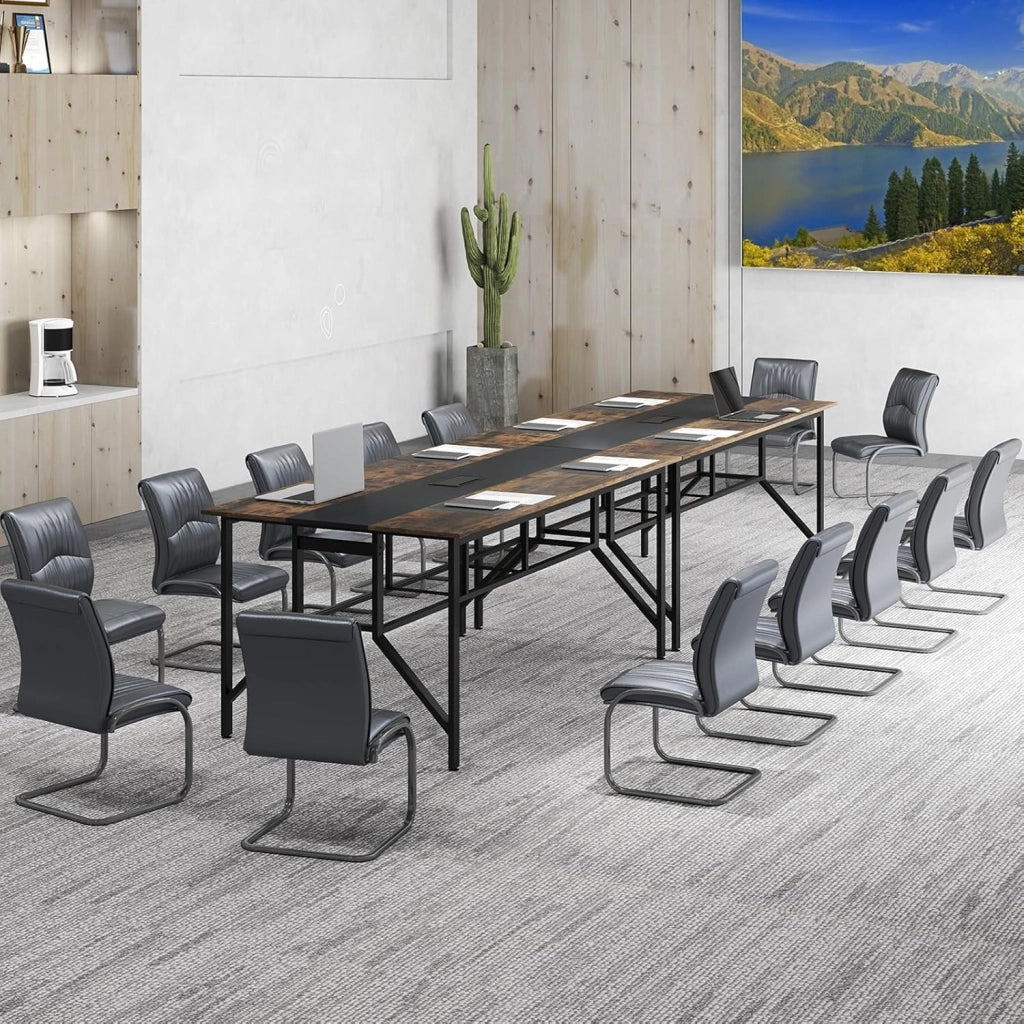 Tavolo da conferenza, grande tavolo da riunione rettangolare per 6-8 persone, con passacavi e ripiano portaoggetti, postazione di lavoro per sala riunioni, ufficio, 180 x 96 x 76 cm
