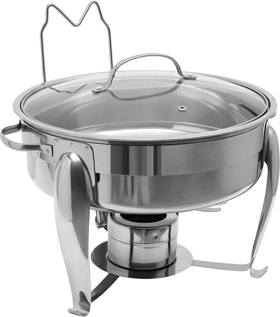 Buffet caldaia in acciaio inossidabile da 4L con coperchio in vetro - Ciotola per cibo elettrica con supporto per coperchio e guaina per condensa.