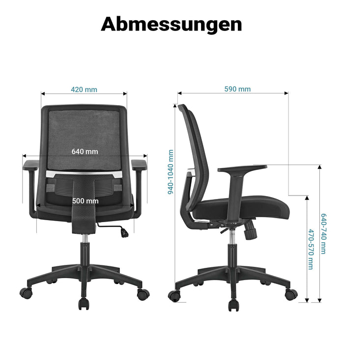 Sedia da ufficio ergonomica con supporto lombare, regolabile in altezza, schienale traspirante, max 120 kg