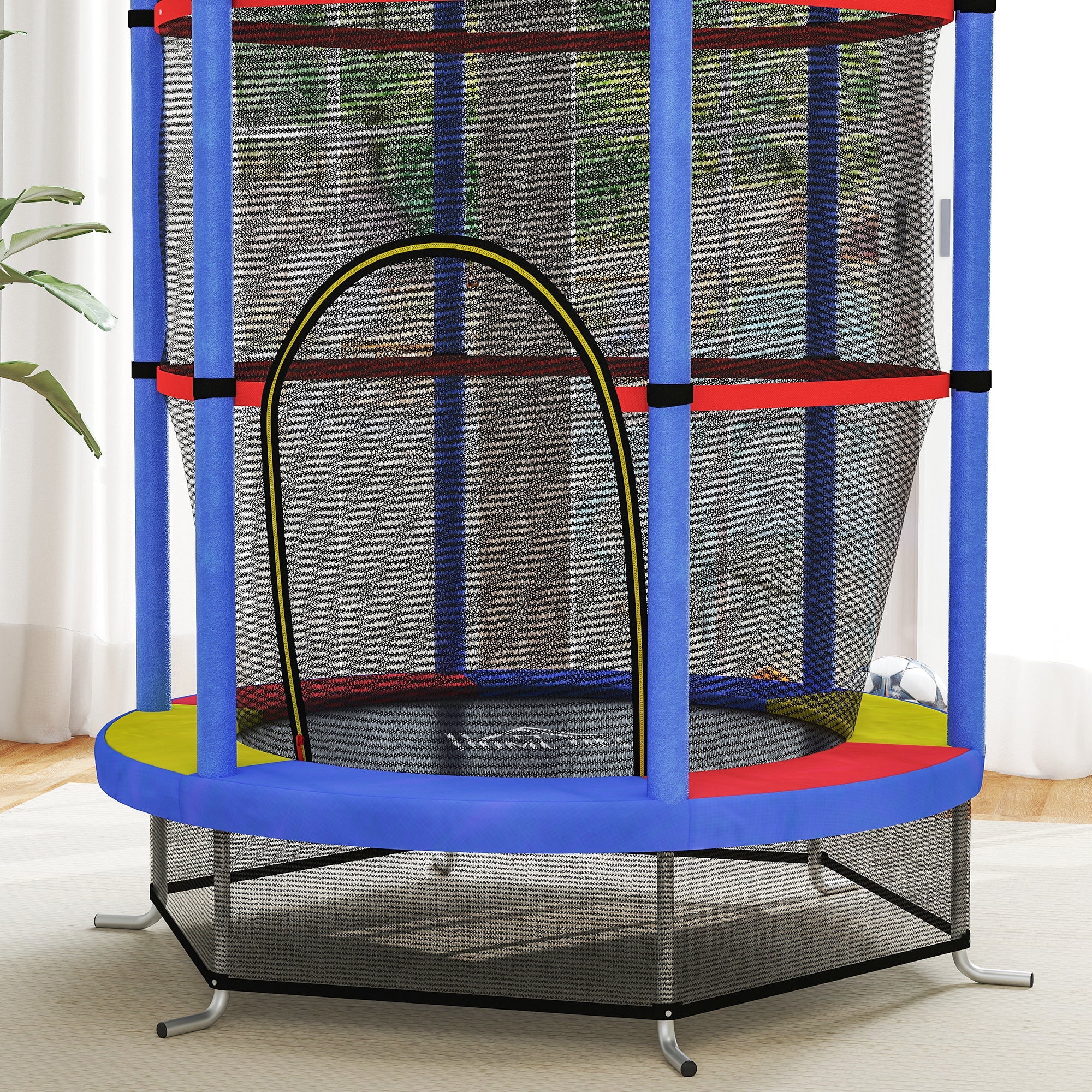 Tappeto Elastico per Bambini 3-6 Anni Ø140x190 cm con Rete di Protezione Multicolore