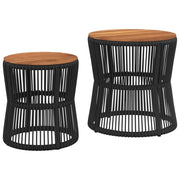 Tavolini da Giardino 2 pz | Tavolino da esterno con Piano in Legno Neri in Polyrattan