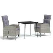 Set da Pranzo da Giardino 3 pz | Set Salotto da Giardino con Cuscini Grigio e Nero