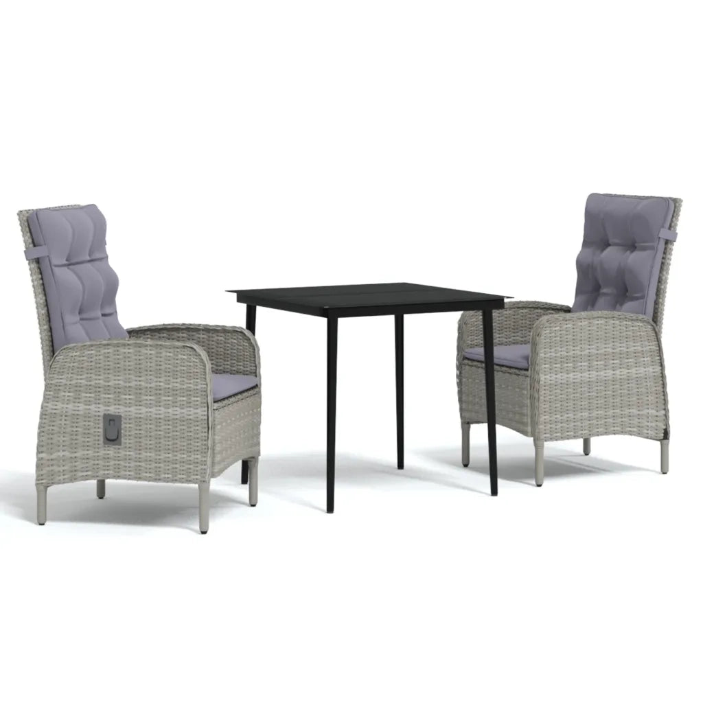Set da Pranzo da Giardino 3 pz | Set Salotto da Giardino con Cuscini Grigio e Nero
