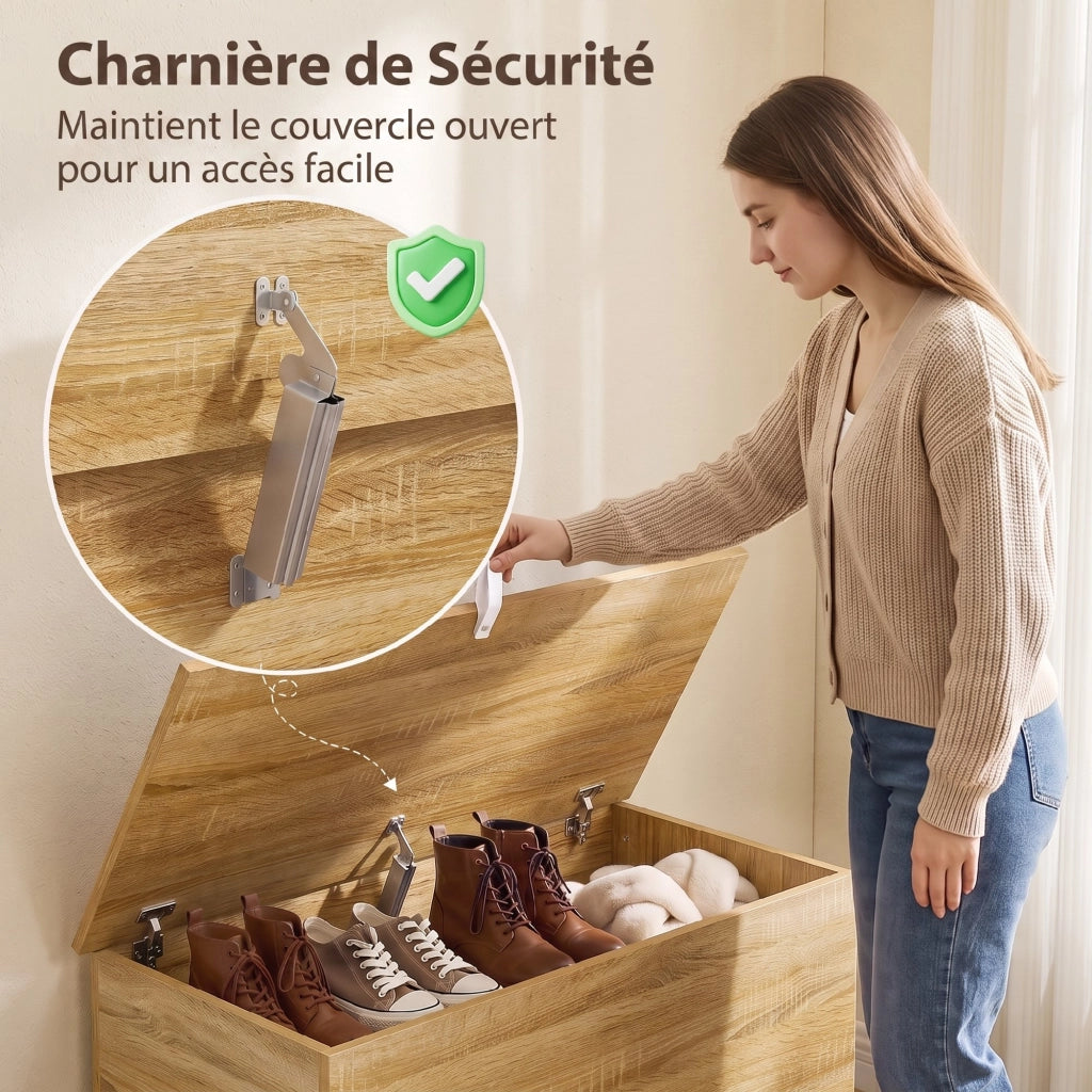 Coffre de rangement Couvercle Rabattable 80x40x45 cm Bois Naturel