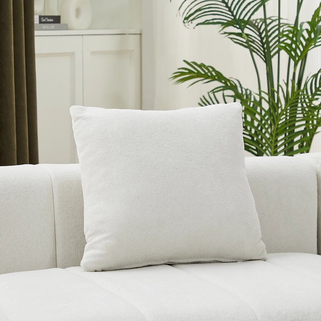 DIVANO Modulare Curvo 4 Posti in Chenille Beige con 2 Cuscini
