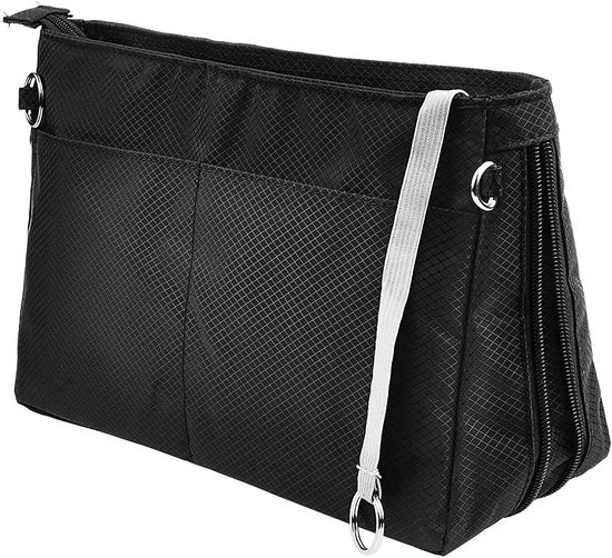 Organizzatore di tasche in nylon con cerniera, organizzatore di tasche da viaggio per signora con contenitore per trucco, organizzatore di tote in tote nero-medio