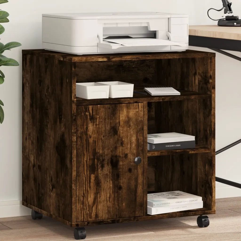 vidaXL Supporto per Stampante con Ruote Rovere Fumo 60x50x67 cm