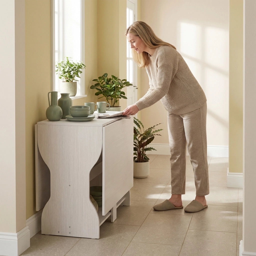 Tavolo da Pranzo Pieghevole 160x60x75 cm per 4 Persone con Ripiano in Legno Bianco