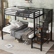 OKWISH Letto a Castello 90×200 cm e 120×200 cm, Letto 3 Posti con Scala ad Angolo, Contenitore e Sponde, senza Materasso
