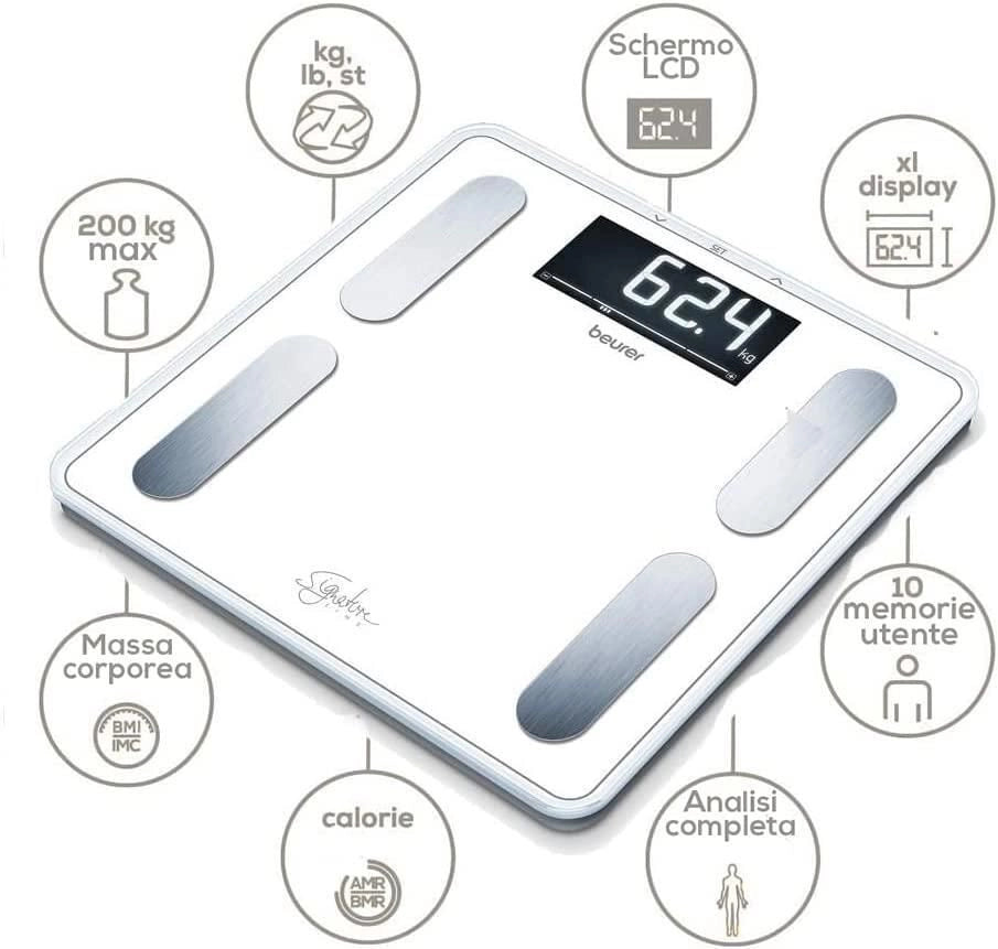Beurer BF 400 Signature Line White Bilancia Diagnostica con Portata fino a 200 kg, 31 x 31 cm, Bianco