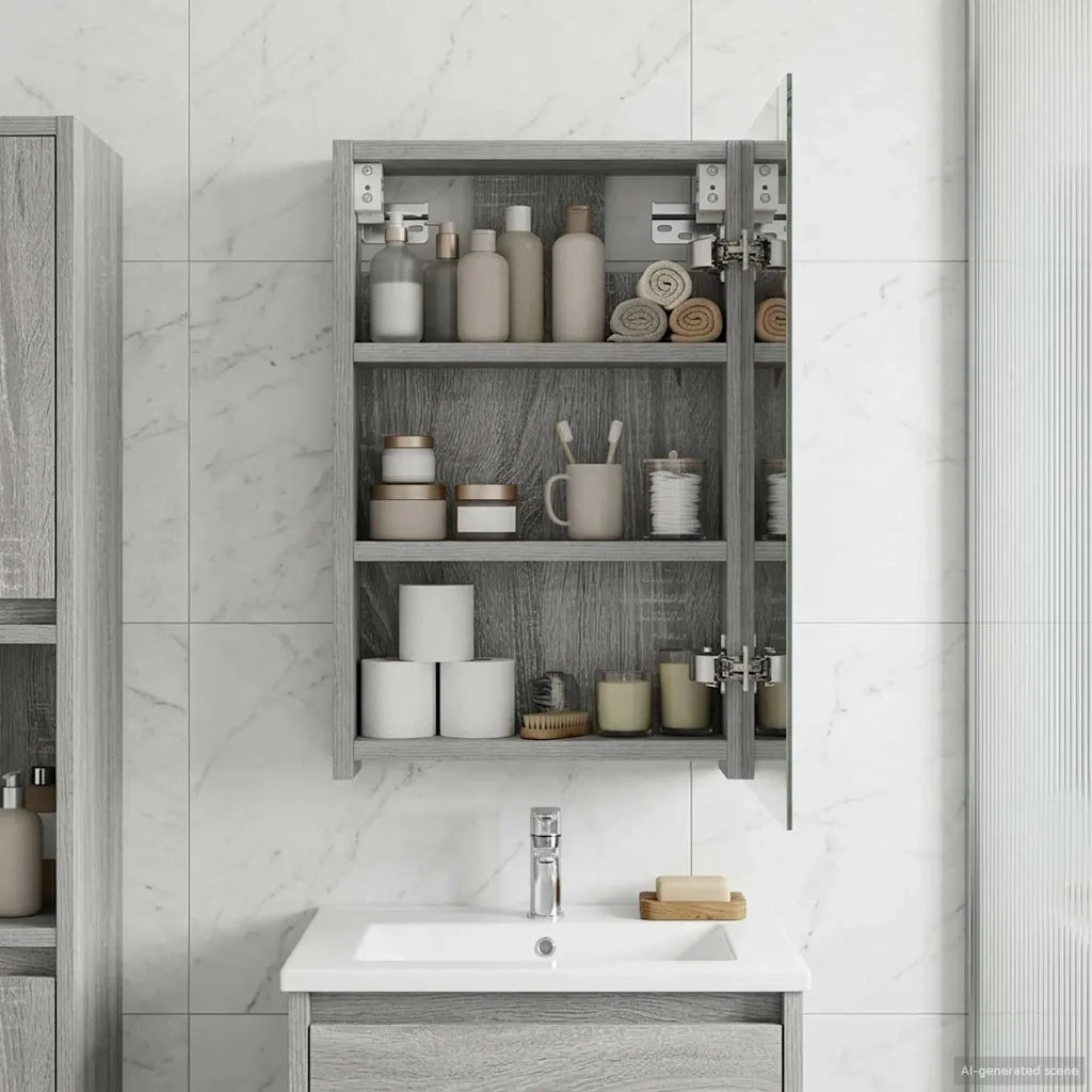 Mobiletto per specchio da bagno Grigio Sonoma 30 x 10,5 x 50 cm 889012