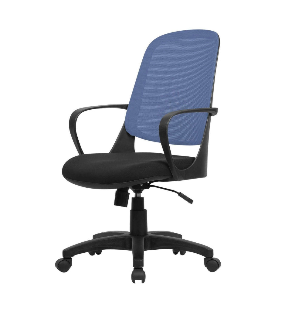 Sedia da ufficio Arcola, Poltrona operativa a rete con braccioli, Seduta ergonomica da ufficio, 61x60h99/108 cm, Nero e Blu