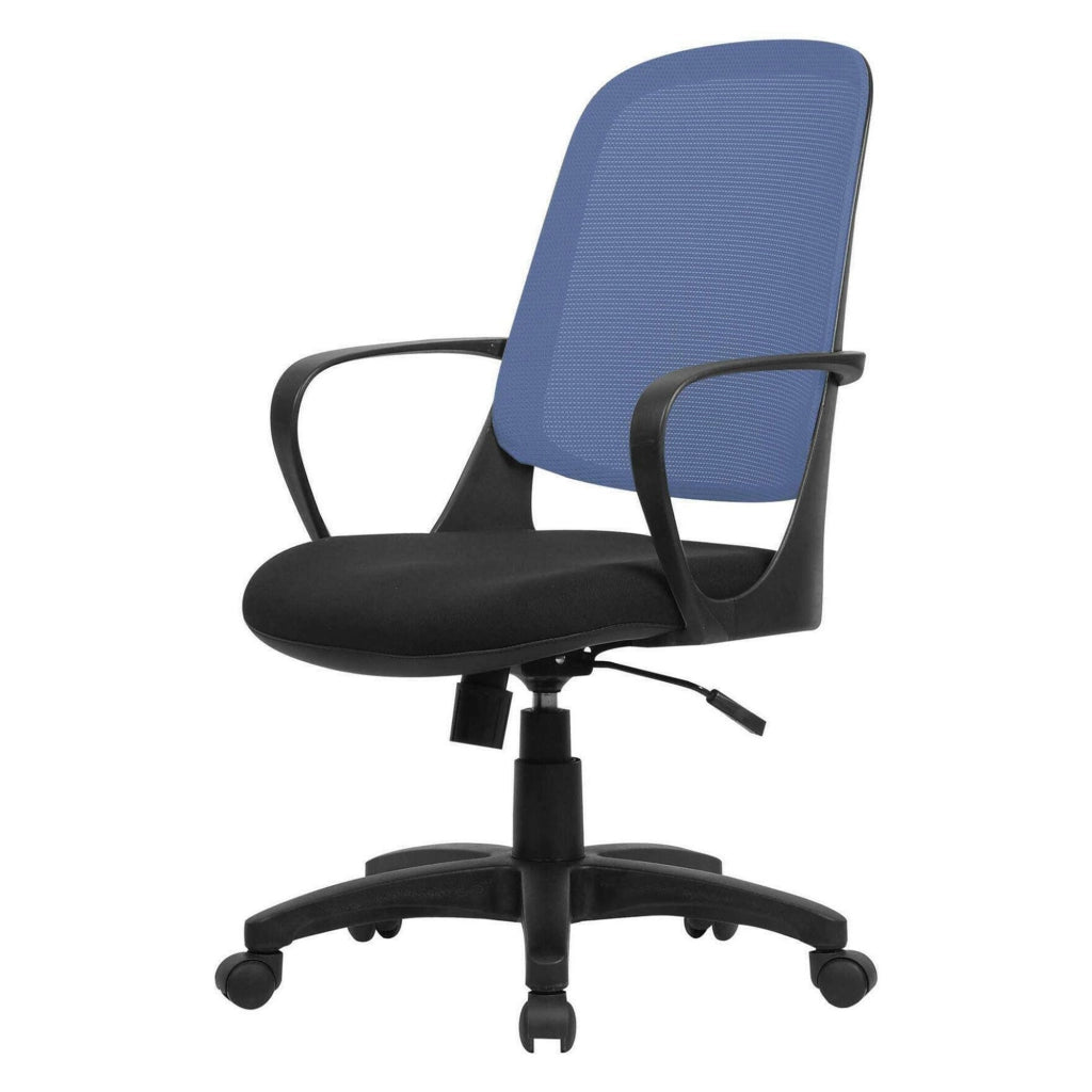 Sedia da ufficio Arcola, Poltrona operativa a rete con braccioli, Seduta ergonomica da ufficio, 61x60h99/108 cm, Nero e Blu