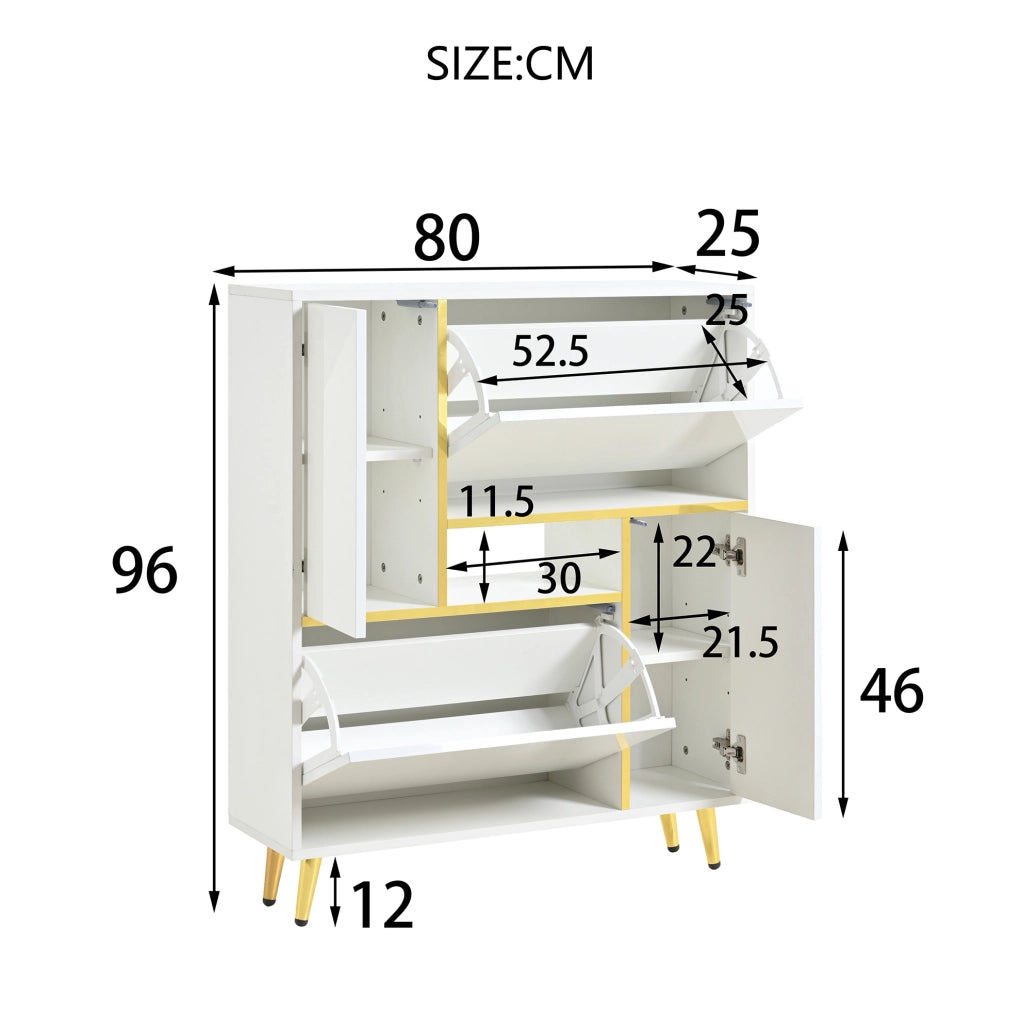 Mobile portascarpe bianco 80x25x96 cm con frontale lucido; LED 16 colori e ripiani regolabili