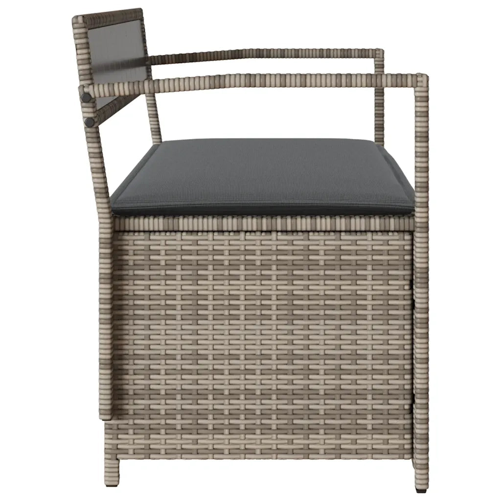 Panca Portaoggetti da Giardino con Cuscino-Sgabello-Panca con Contenitore Grigio in Polyrattan 294255