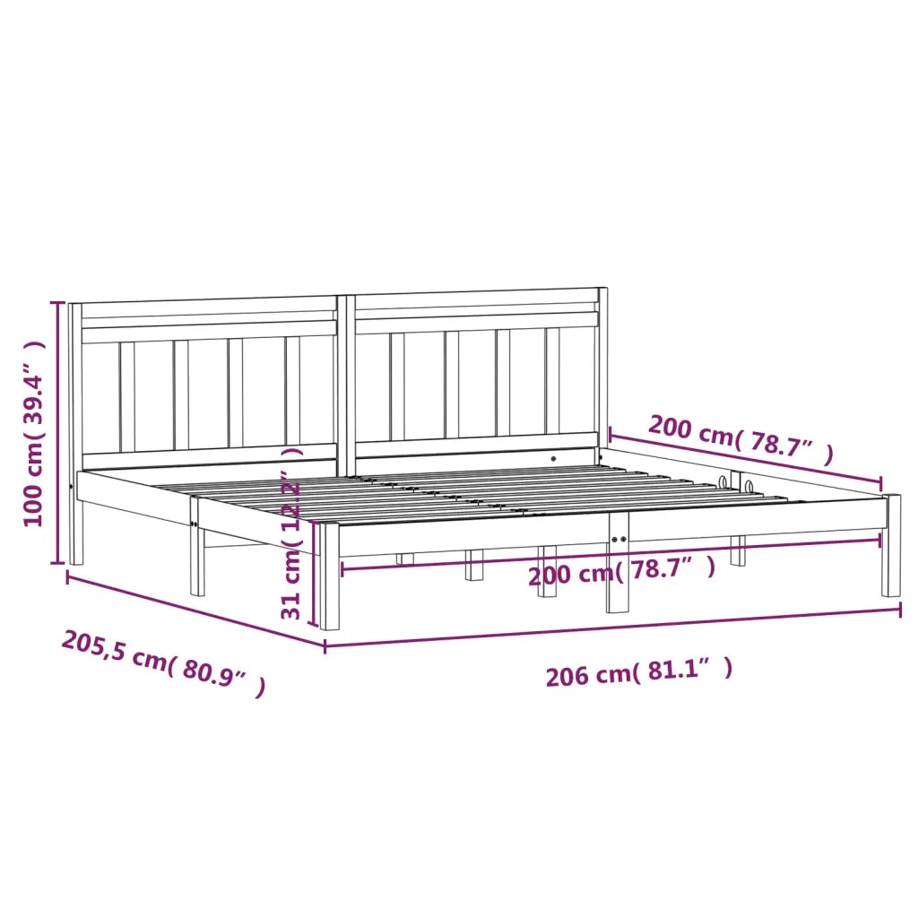 Giroletto-Struttura Letto Nero in Legno Massello di Pino 200x200 cm 581566