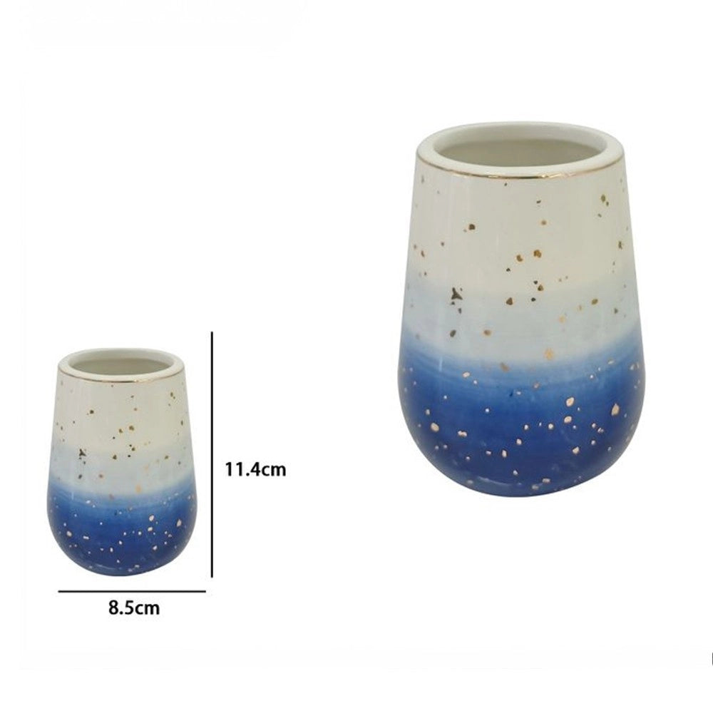 Trade Shop - Bicchiere Porta Spazzolini Dentifricio Blu Bianco Accessori Arredo Bagno 79967 -