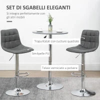 Set 2 Sgabelli da Bar Girevoli in Similpelle con Schienale e Poggiapiedi, 42x45x89-110cm, Grigio