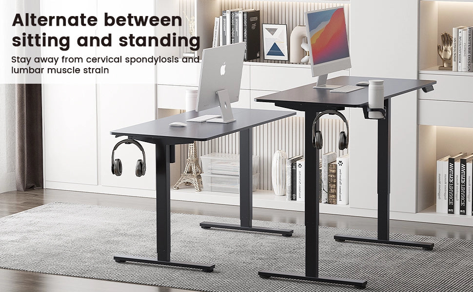 Scrivania elettrica regolabile in altezza, 120x60cm,  Smart Desk con funzione di memoria a 3 posizioni, con ganci, nero