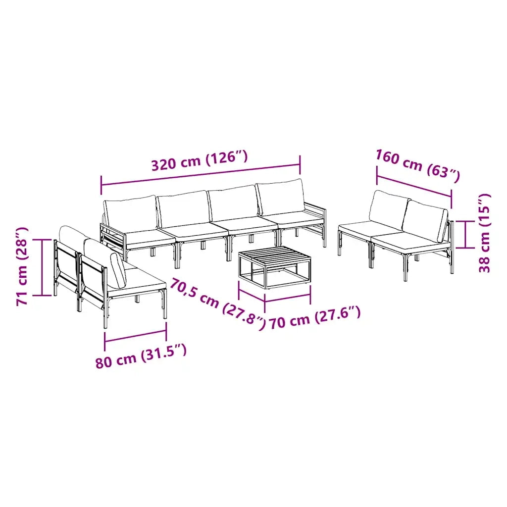 vidaXL Set Divano da Giardino 9 pcs Antracite Acciaio