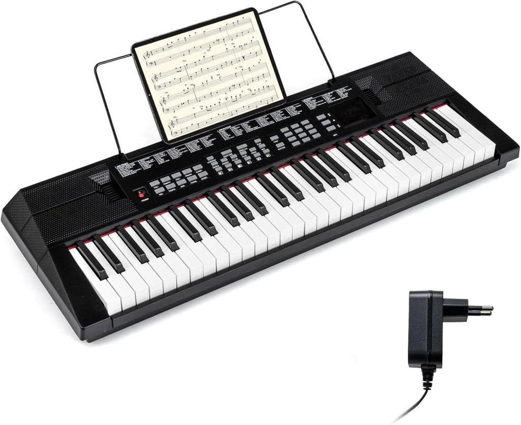 Tastiera Pianoforte a 54 Tasti per Principianti, Pianoforte Digitale con 200 Ritmi e 200 Suoni, 60 Demo, Leggio, Strumento Musicale Educativo per Bambini, Adolescenti e Adulti, Nero