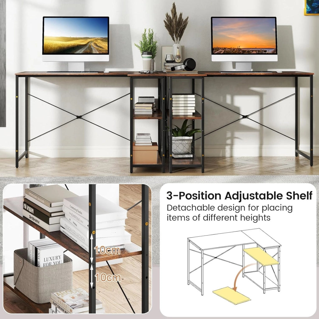 Scrivania a forma di L da 118 cm, tavolo per computer con ripiano reversibile, scrivania ad angolo moderno con ripiano regolabile, per studio, ufficio, marrone