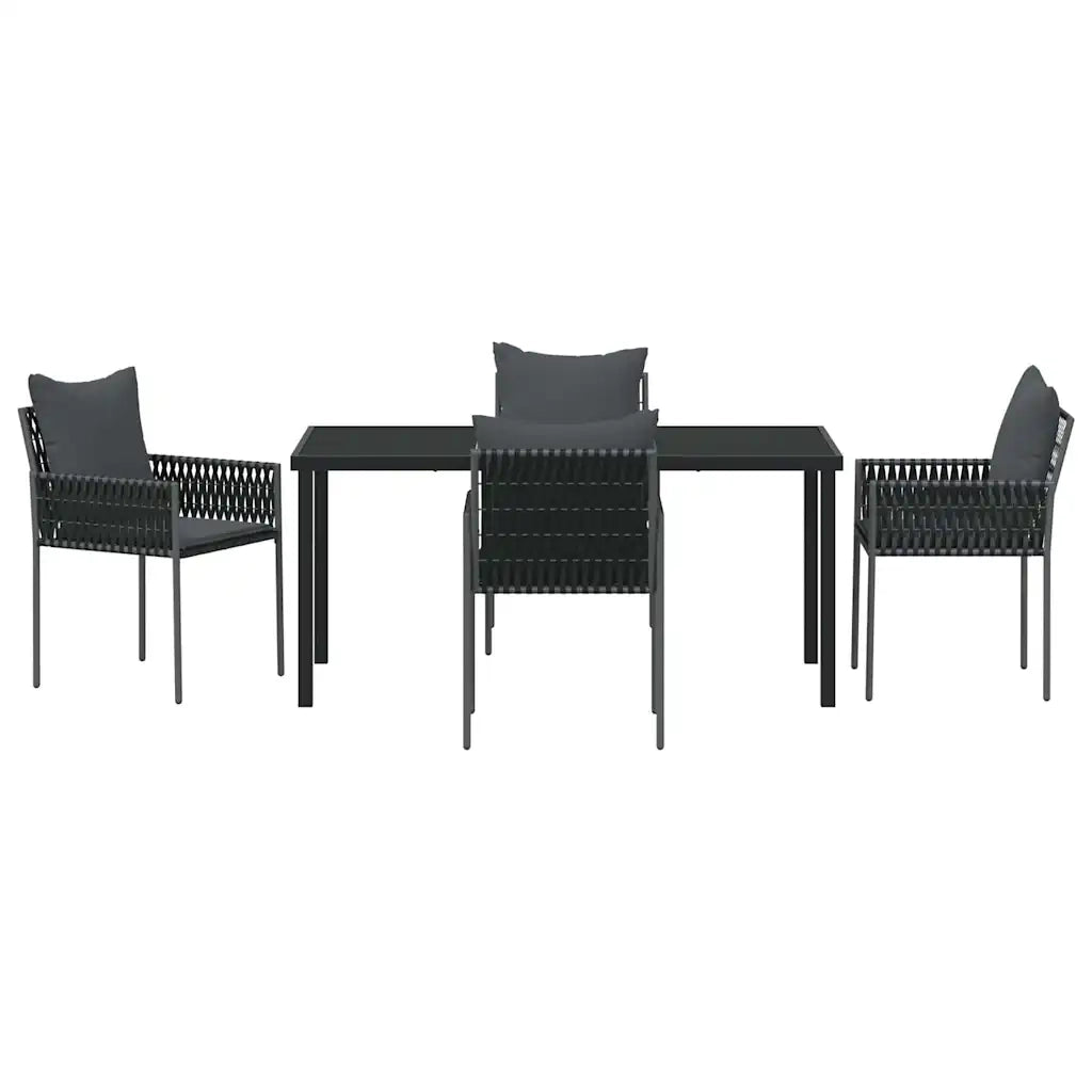 Set da Pranzo per Giardino 5 pcs Nero e Grigio Rattan in PE
