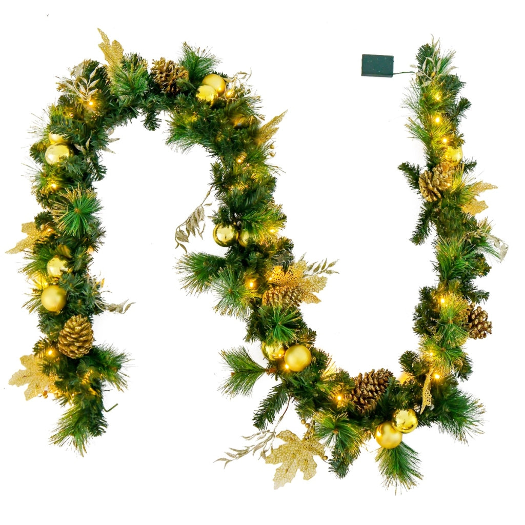 Ghirlanda natalizia artificiale pre-illuminata da 270cm con luci LED, Decorazione natalizia a batteria per porta-Decorazioni natalizie