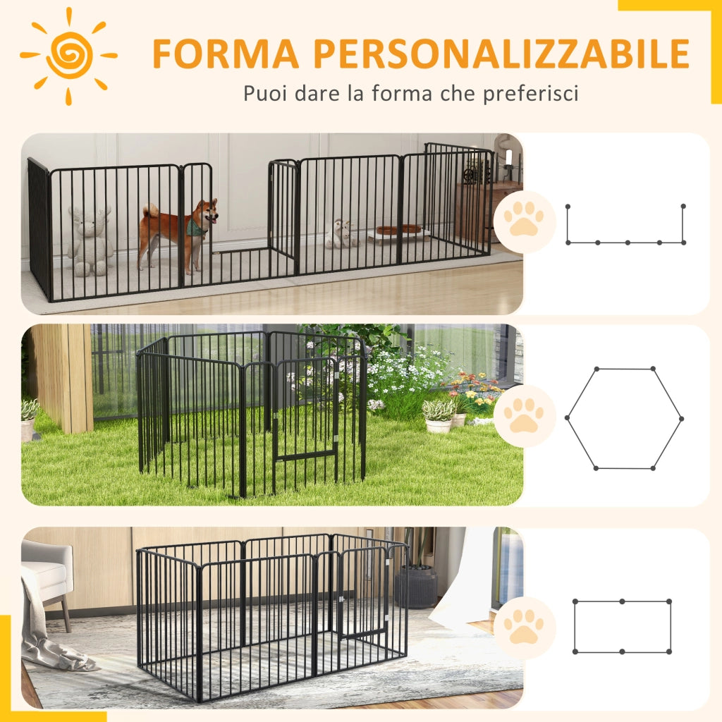 Recinto per Cani a 6 Pannelli ¨C zephmum ¨C Nero Acciaio 164x83x80 cm