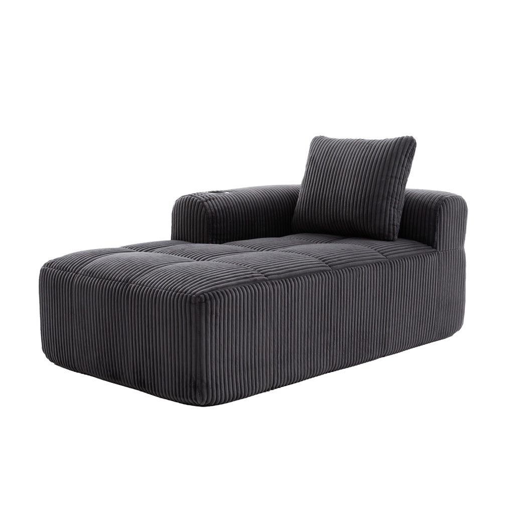 Poltrona relax con tasche laterali e portabicchieri, in tessuto a coste, Grigio scuro 158 × 93 × 61 cm