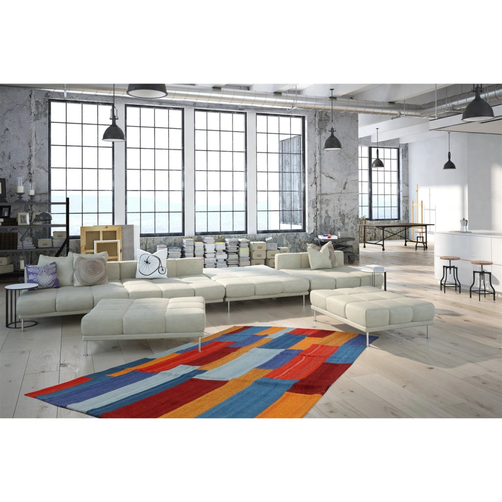 Tappeto Kilim Intenso 320 in Lana e Cotone Rosso Multicolor