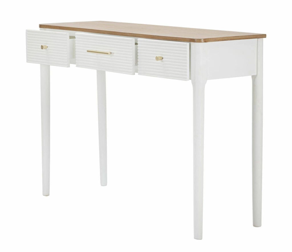 Consolle Crypto, Tavolo multiuso, Mobiletto d'appoggio, Scrivania da corridoio, 107x37 h80 cm, Bianco e Marrone