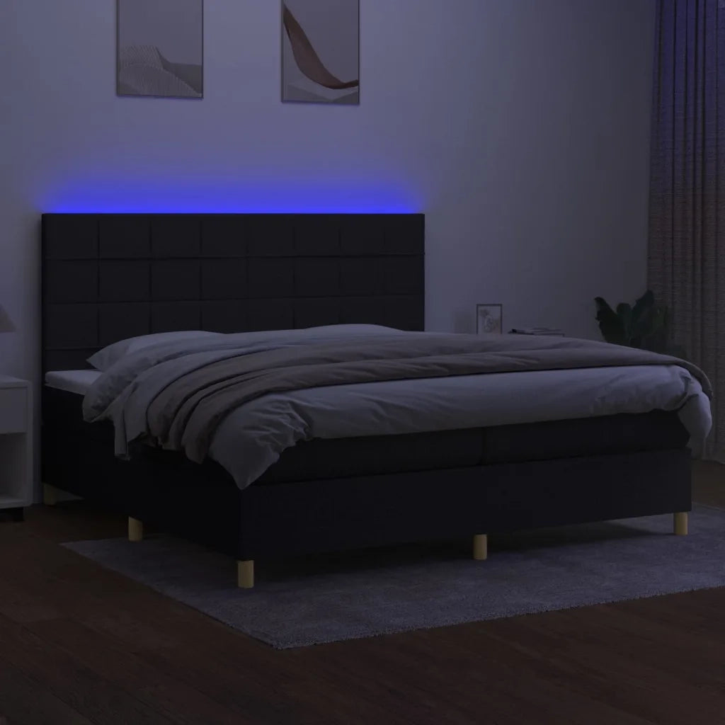 Letto a Molle Materasso e LED Nero 200x200cm in Tessuto cod mxl 62610