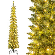 Albero di Natale artificiale da 180cm, Albero di Natale slim decorativo con luci led bianche calde per casa negozio-Alberi di Natale