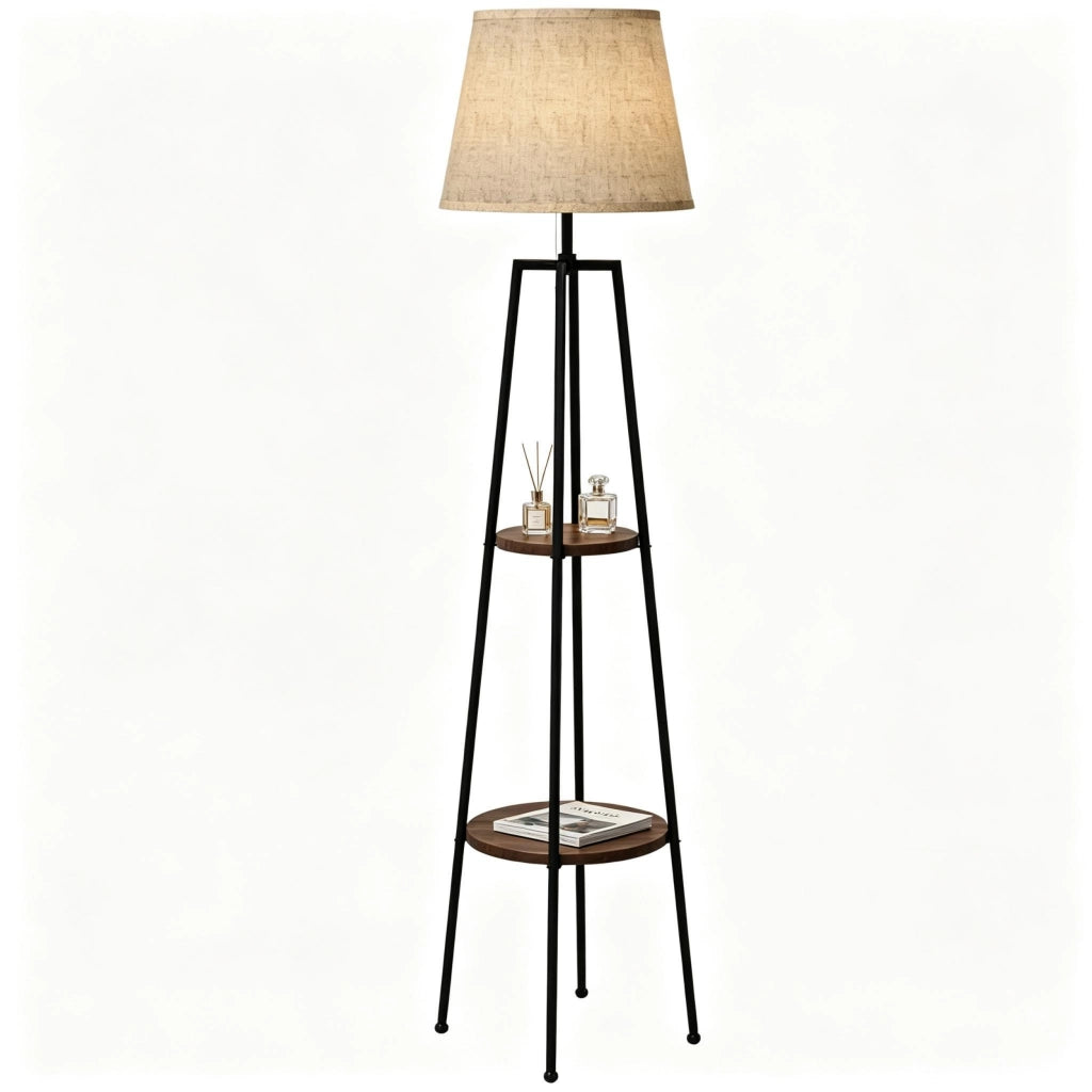 Lampada da terra moderna con ripiani integrati, lampada da terra con base a tre gambe, lampada da terra elegante (solo lampada da terra, lampadina non