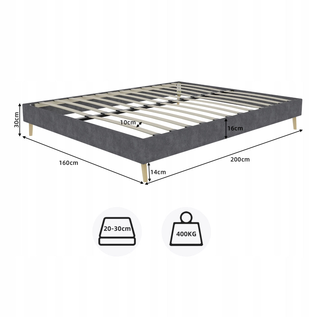 Letto minimalista 160x200 - Xylo - Grigio, velluto olandese