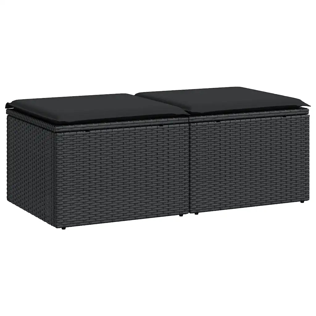 Set Divani da Giardino con Cuscini 2 pz | Set Salotto da Giardino Nero Polyrattan Acacia