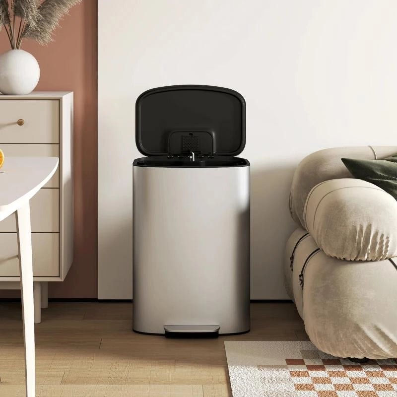 PATTUMIERA A PEDALE DA 50L CON COPERCHIO AMMORTIZZATO, APERTURA A 90¦ E SECCHIO RIMOVIBILE, ACCIAIO INOX, GRIGIO