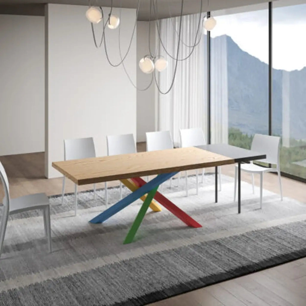 Tavolo allungabile 200/300x90 cm Versalux rovere scortecciato gambe multicolore 4/C
