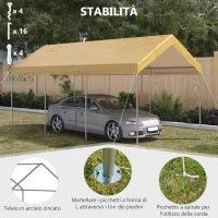 Tendone da Giardino ad Altezza Regolabile in Acciaio e PE per Auto Piccole e Medie, 600x295x265-310 cm, Beige