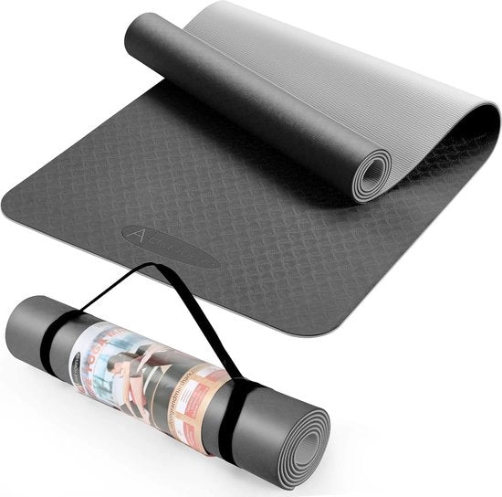 Mat di yoga, alta qualità mat di yoga in TPE, mat per allenamento e sport, mat di yoga con cintura, antiscivolo, non tossico, adatto per principianti, fitness, pilates e ginnastica