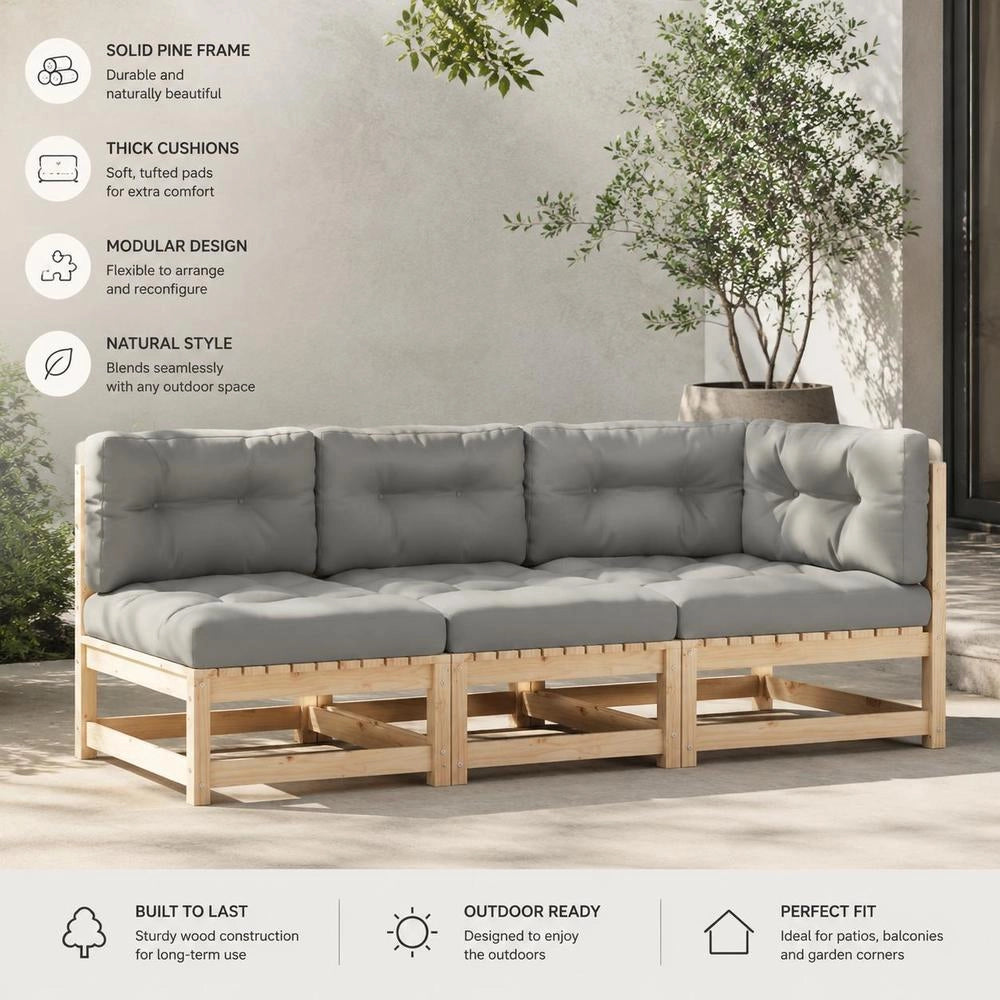 Garden Corner Sofa With Cushions, Solid Pine Wood