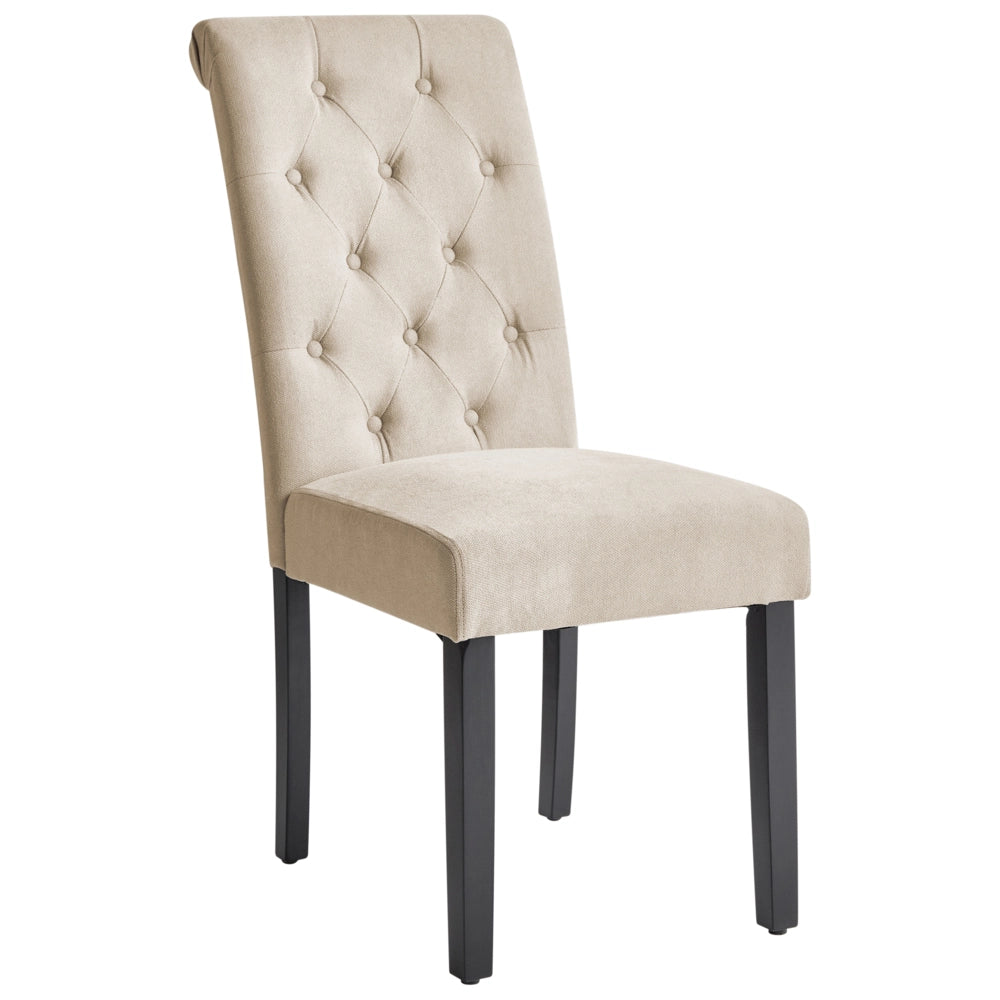 Set di 2 Sedie da Pranzo Tessuto Beige Glam Design Moderno Gambe in Legno Nero