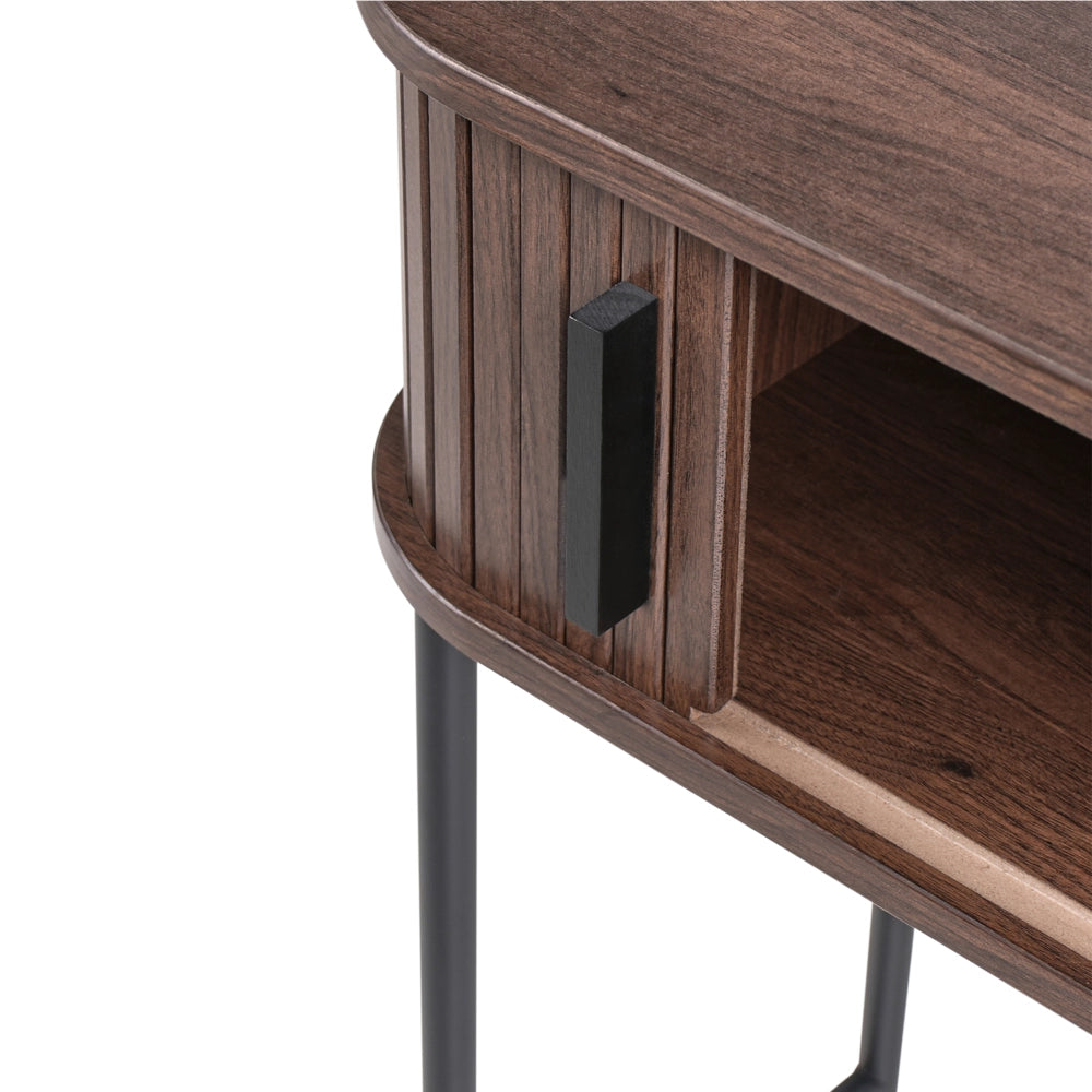 Tavolo consolle ad ante scorrevoli Legno scuro Gambe in metallo stile retrò